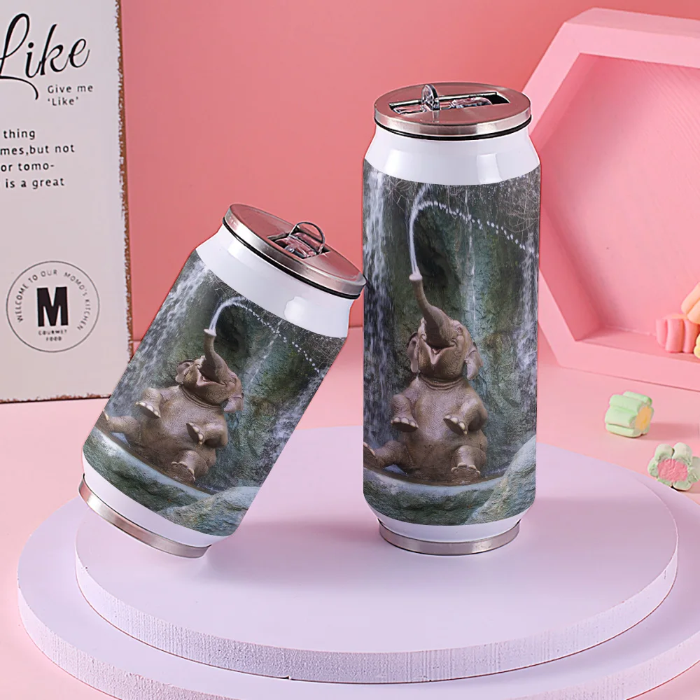 Waterfall Elephant Портативная термоизоляционная кружка для путешествий с крышками, соломкой из нержавеющей стали, для колы и газировки.