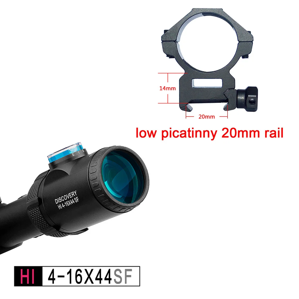 low picatinny 20mm Дискавери оптический прицел HI 4-16X44 SFIR HK Сетка прицел с полуmil-DOT Сетка с подсветкой R& G Лучший для охоты - Цвет: low picatinny 20mm