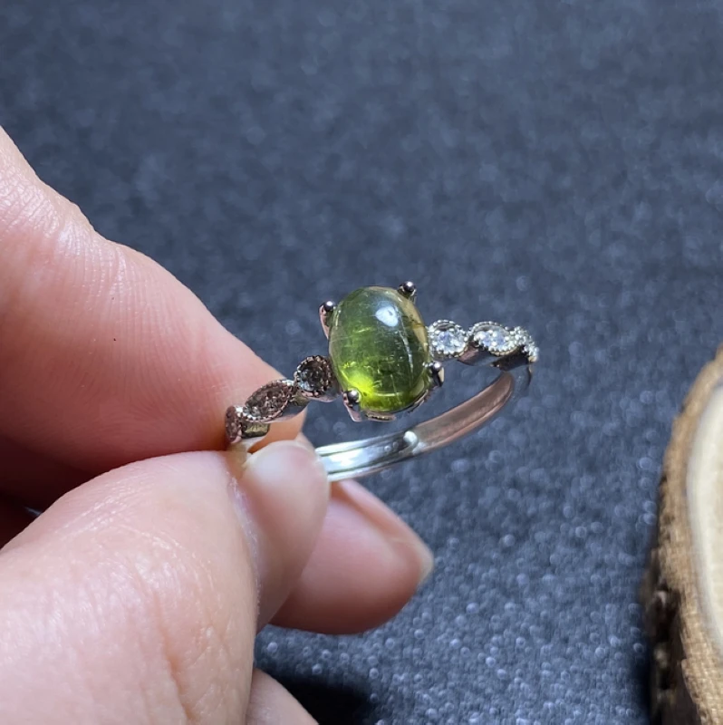 

1Pc Natural Green Tourmaline Ring quartz crystal adjustable ring 925 Silver Girl Gift Jewel Ring Crystal healing stone