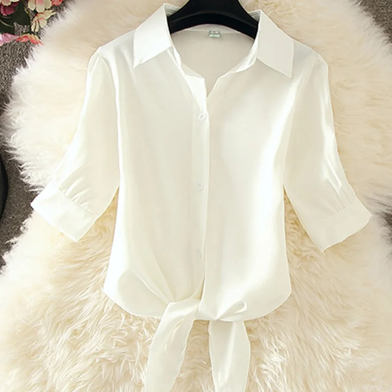 Женская однобортная рубашка с отложным воротником модная белая блузка в