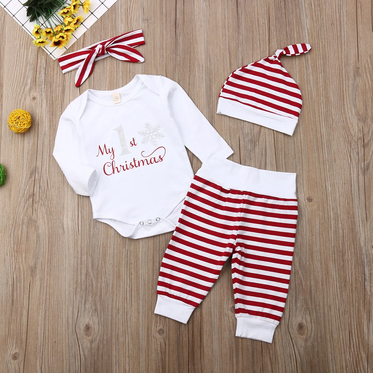 С надписью My First Christmas, для младенцев, для малышей, боди для мальчиков и девочек топы, штаны Детская одежда 2 предмета; одинаковый пижамный комплект, комплект одежды на возраст от 0 до 24 месяцев