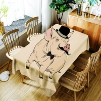 cartoon mr pig bowler hat with bow polyester waterproof tablecloth home decoration washable dustproof rectangular table cloth