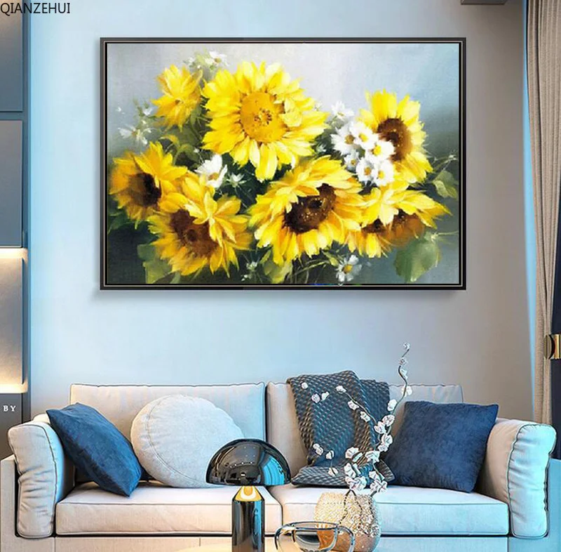 QIANZEHUI алмазная 5D Вышивка сделай сам круглые алмазы цветы подсолнуха полная