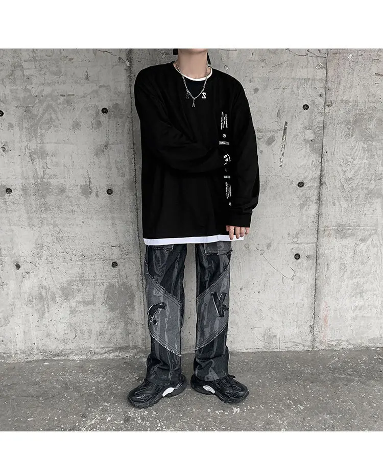 

R men's casual fashion for men's clothing streetwear hip-hop long sleeve women's clothing Korea extra large clothing