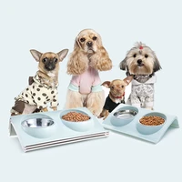 pet food storage double bowl stand for dogs animals cat feeder puppy food container water bowls holder dog supplies accessories