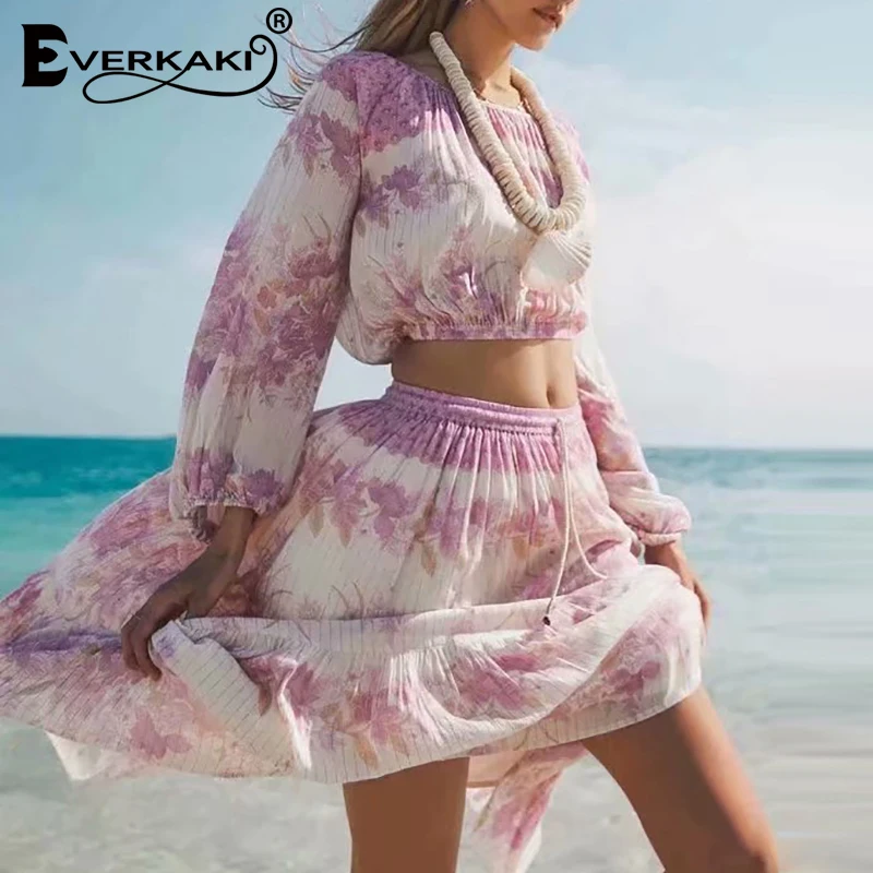 Женская длинная юбка в стиле бохо Everkaki Винтажная летняя с эластичным поясом и