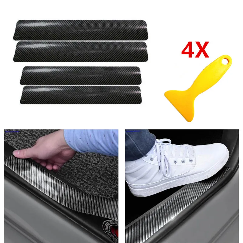 

4Pcs 60 x 6.8cm Car Stickers Universal Sill Scuff Anti Scratch Carbon Fiber Auto Door Sticker Decals Car Accessories