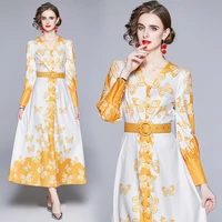 dress women midi elegant office lady a line oneck summer2021 young print short empire clothing pullover vintage causal plus size
