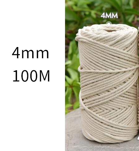 F 4mm 100M 1 мм/3 мм/4 мм/6 мм/8мм10мм натуральный хлопок ручной работы шнур нить макраме крючком Веревка DIY Висячие гобелены ткачество Пряжа Вязание веревка - Цвет: F 4mm 100M