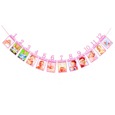 pink number 12 месяцы фоторамка баннер Baby 1st декорации с днем рождения Baby Shower 1st для маленьких мальчиков девочек мой первый год вечерние поставки - Цвет: pink number