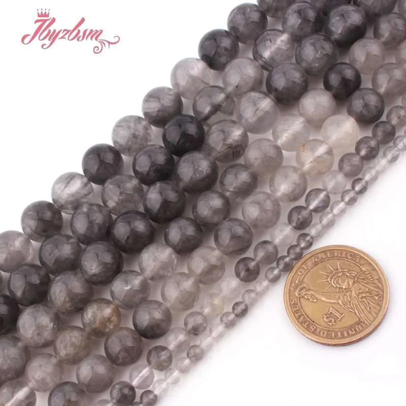 4 6 8 10 12mm Round Smooth Cloudy Quartz Crystal Natural Stone Beads or DIY Necklace Bracelets Jewelry Making 15&quot Free Shipping |