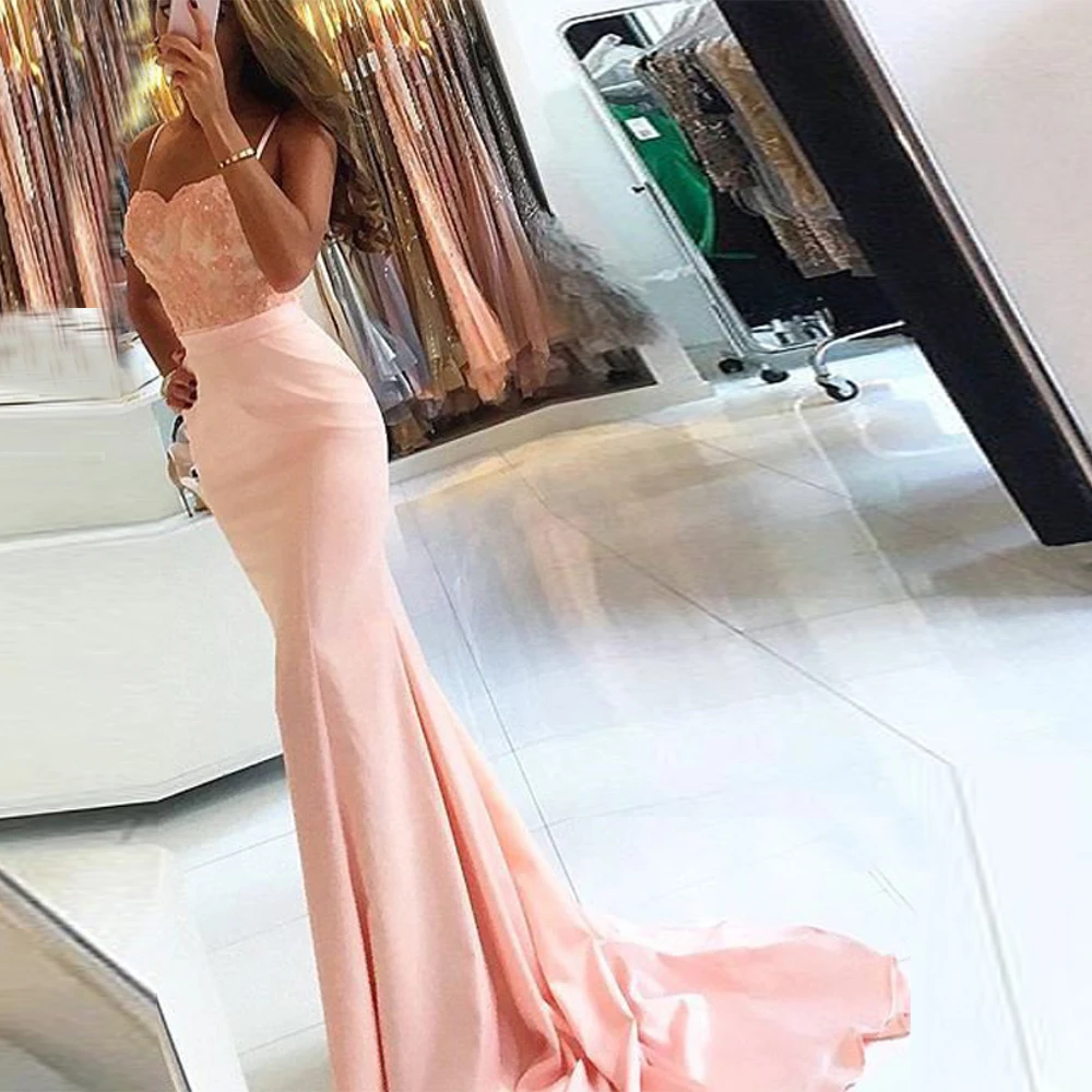 Сексуальные розовые вечерние платья Русалочки на тонких бретельках с