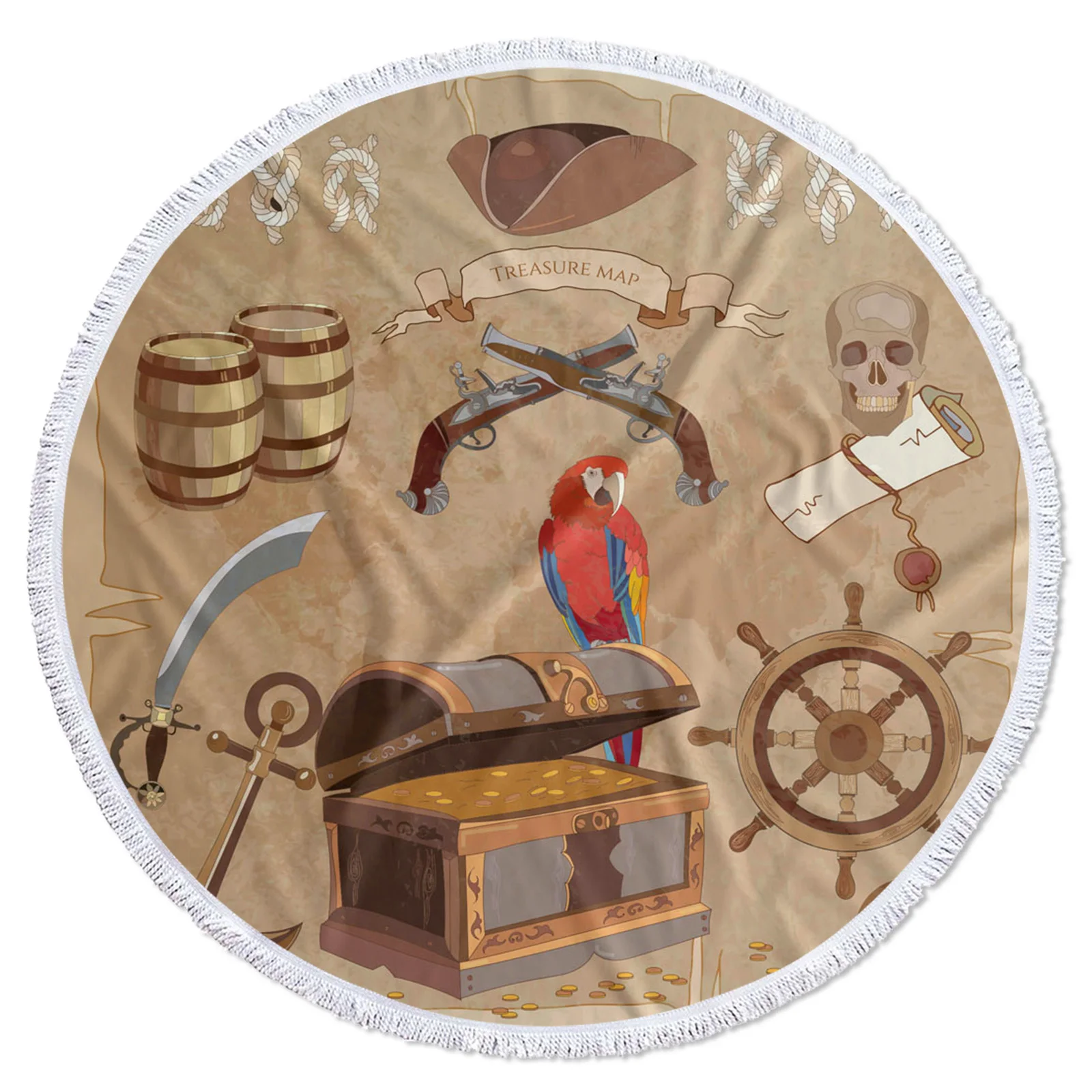 Pirate Parrot Bones Skull Rudder Anchor Ancient Microfiber Beach Towels Summer Outdoor Carpet Quick Dry Bath |