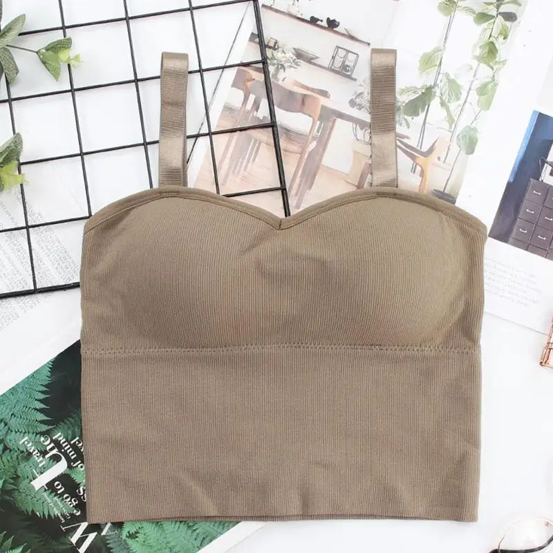 

2021 New Simple Sling Female Beauty Back Wrapped Chest Top Widened Ring Adjustable Shoulder Tube Steel Sports Without Strap T9E7