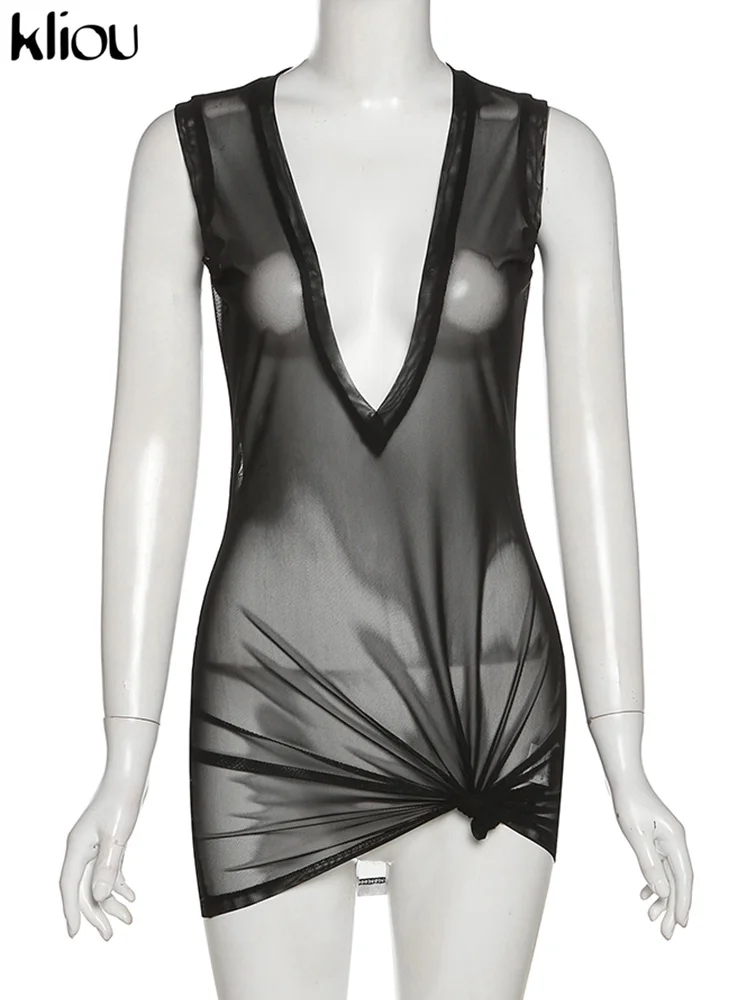 Женское Сетчатое мини-платье Kliou сексуальное облегающее платье без рукавов с