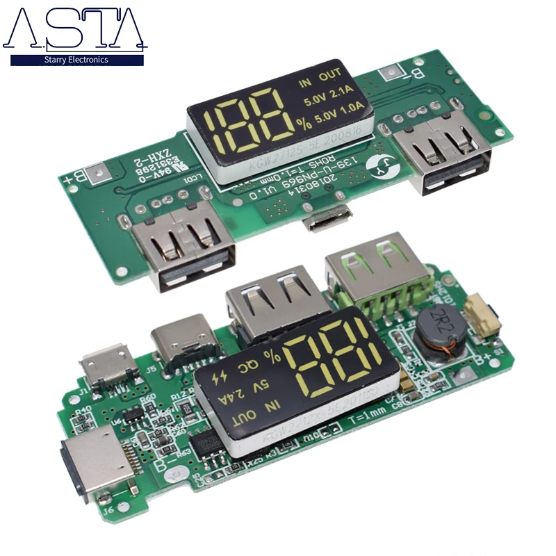 

LED Dual USB 5V 2.4A Micro/Type-C USB Mobile Power Bank 18650 Charging Module Lithium Battery Charger Board Circuit Protection