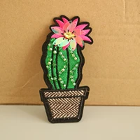 fashion cactus 3d handmade rhinestone beaded patches for clothing diy sew on sequin patch embroidery parches bordados para ropa