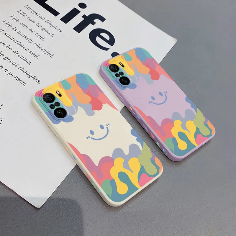 summer ice cream smile face phone case for xiaomi redmi note 8 7 pro 9a mi 10 10s 8 11 lite luxury cartoon square silicone cover free global shipping