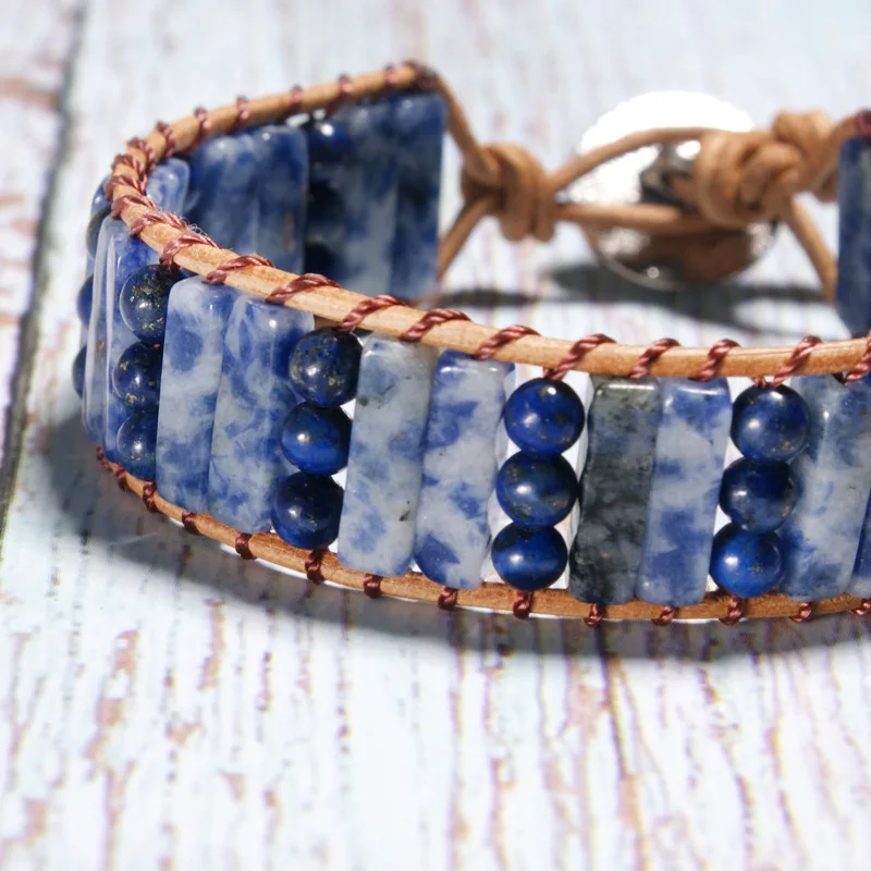 Браслет из натурального камня однослойный браслет бисера плетеный кожаный