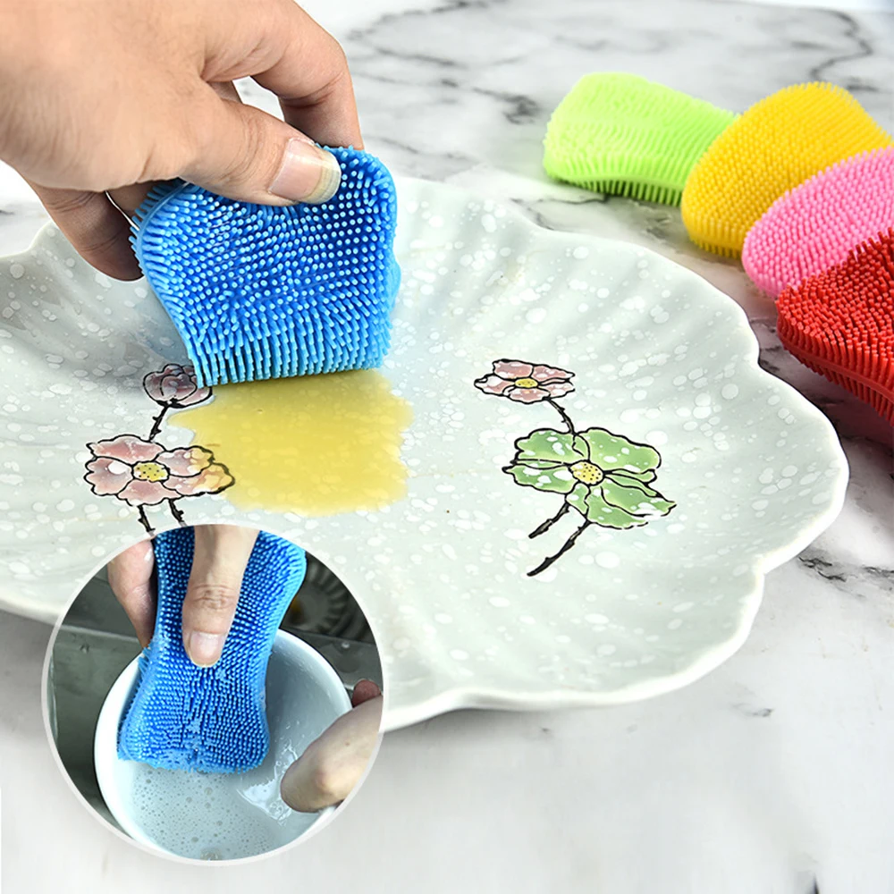 

1pc Silicone Dish Sponge Silicone Sponge Food Grade Kitchen Washing Brush Scrubber Magic Household Cleaning Sponges