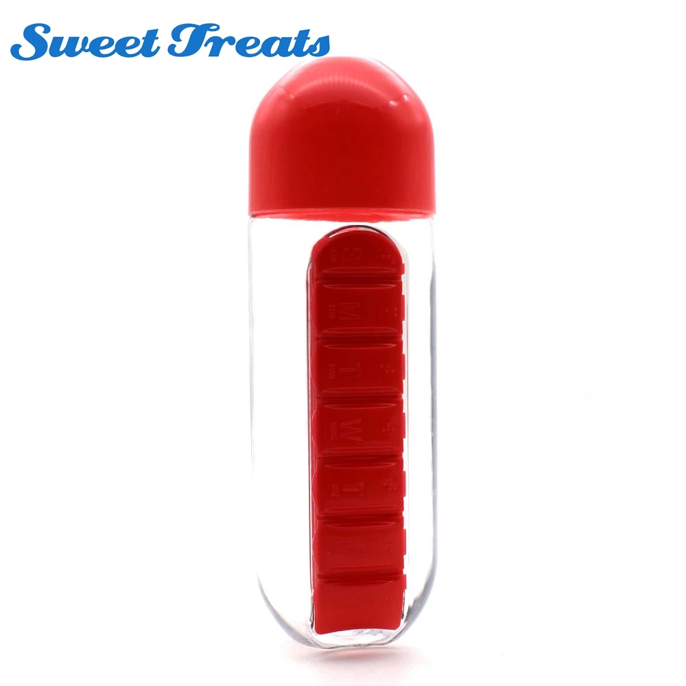 Sweettreats 600ML Water Bottle Sports Combine Daily Pill Box Organizer Drinking Bottles For Plastic Leak-Proof Tumbler | Дом и сад