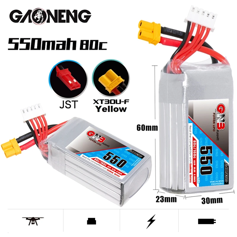 

1-10 шт. GNB перезаряжаемая 550 мАч 14,8 в 4S1P 80C/160C Lipo аккумуляторная батарея стандартная вилка для FPV гоночного дрона радиоуправляемого квадрокопт...