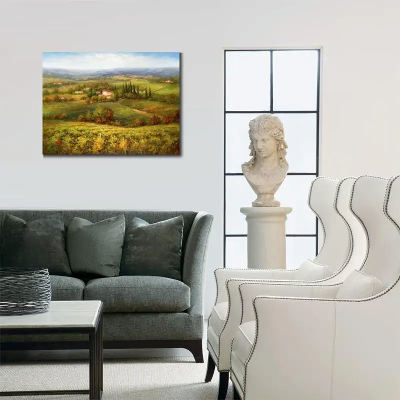 Goede Wall Art Lanscapes Schilderijen Villa D Calabria Hand Geschilderde Kunstwerk Van Dorp Veld Foto Voor Home Decor