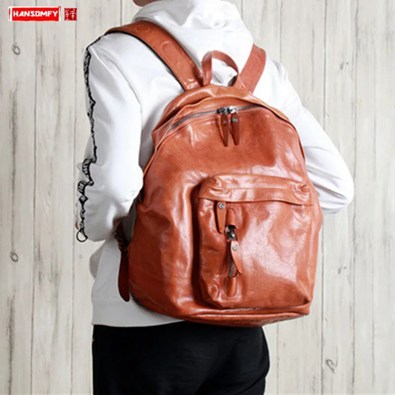 

Новый мужской рюкзак HANSOMFY из натуральной кожи, модная повседневная сумка для ноутбука 15,6 дюйма, мужской простой дорожный рюкзак для фитнеса...