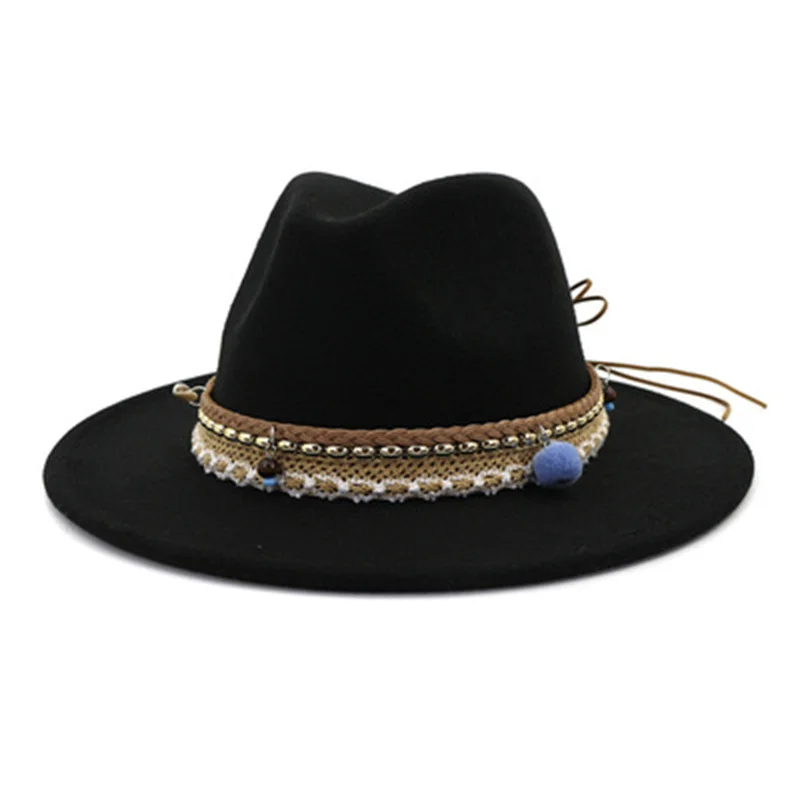 

women hats winter solid color band belt jazz cap wide brim western cowboy feltd fedora hat women men red green black winter hats