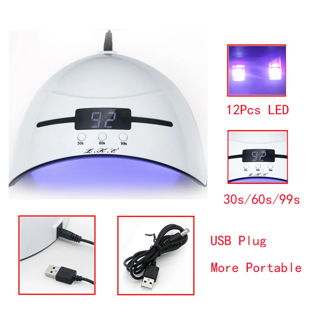 LKE 24 Вт лампа для ногтей мини USB LED УФ Сушилка Уход за ногтями машина маникюра