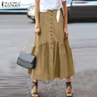 Юбка ZANZEA Женская однобортная с оборками, винтажная Повседневная Длинная Праздничная юбка макси с эластичным поясом, в стиле ретро, S-