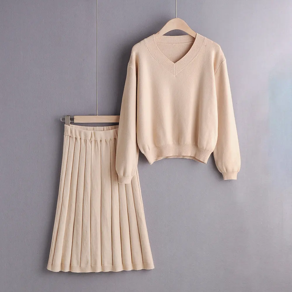 Autumn Small Fresh Sweater Skirt Two-piece Foreign Women 2019 Spring And New Korean Fashion Knit Suit | Женская одежда