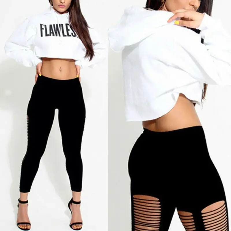 Spring Autumn Womens Crop Hoodie Long Sleeve Jumper Hooded Pullover Coat Casual Sweatshirt Top Outwear