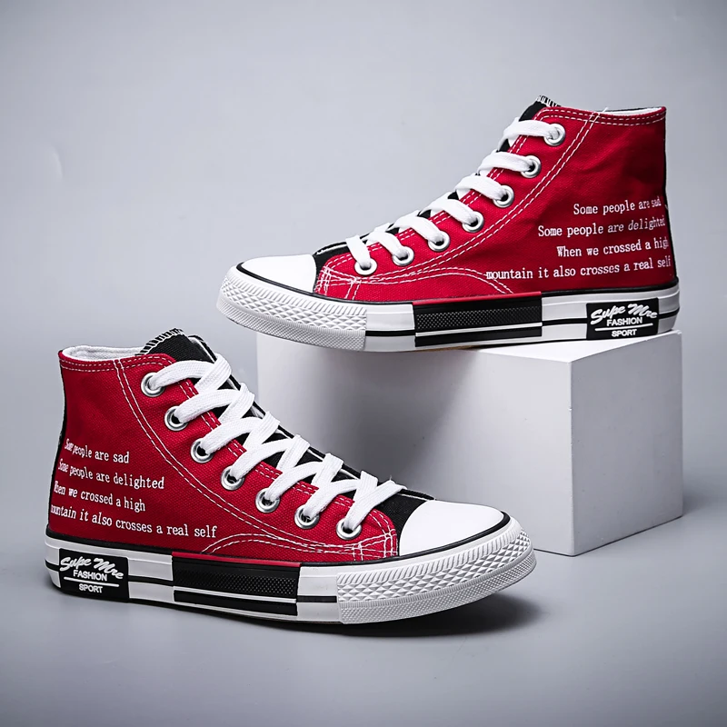 

Summer High-Top Couple Canvas Shoes Men And Women Fashion Breathable Vulcanized Zapato Outdoor Leisure Lace-Up Walking Scarpa