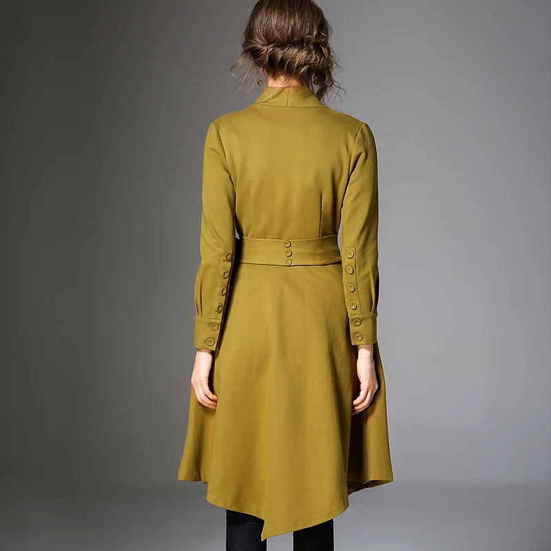

NIJIUDING Fashion Coat Women 2020 Autumn Winter New Turn Down Collar Solid Thick Long Sleeve Belt Irregular Trench Coat Elegant