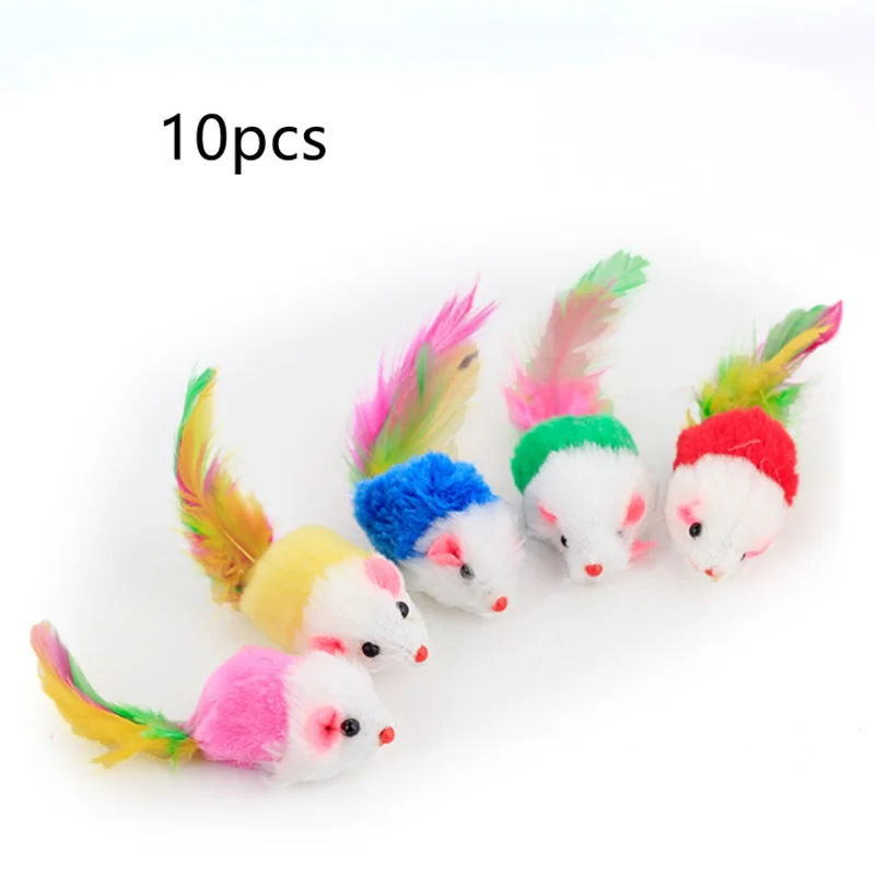 10 шт./лот красочная игрушка для кошек мини забавная крыса искусственные перья