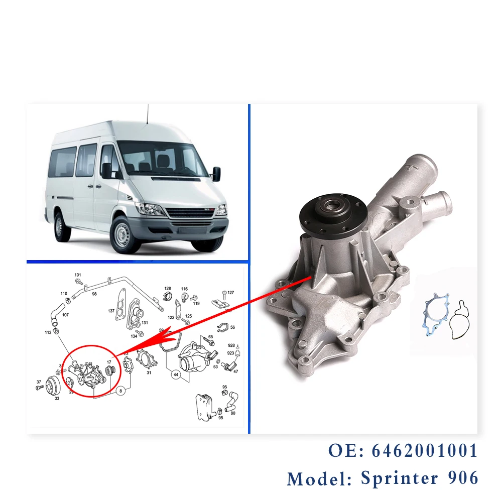 Вспомогательный водяной насос двигателя для Sprinter 906 Oem 6462001001 A6462001001 6462001601|Водяные