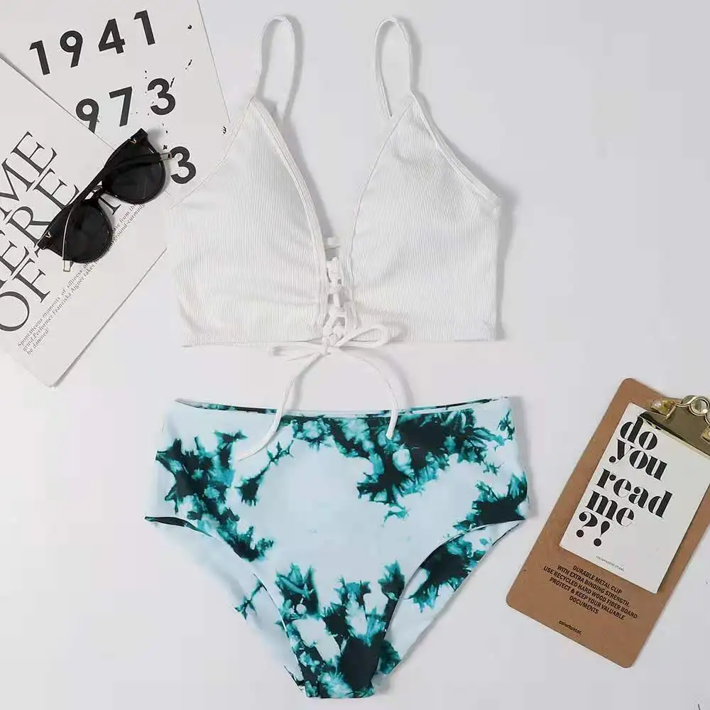 

2021 Swimsuit Sling Wearing A Rope Print Split Bikini 2 Piece Set Women
