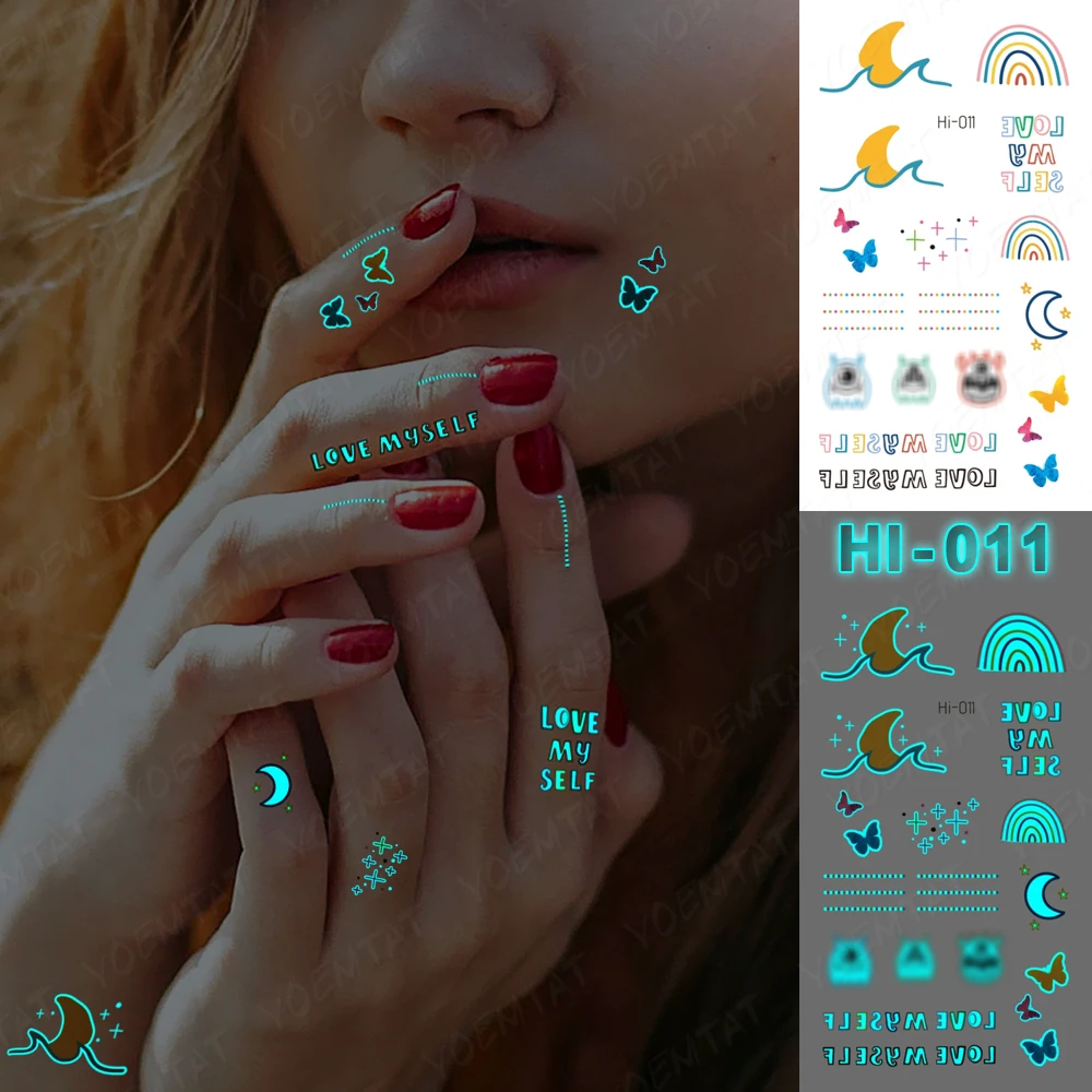 Синие светящиеся наклейки для татуировок милые Мультяшные кошки