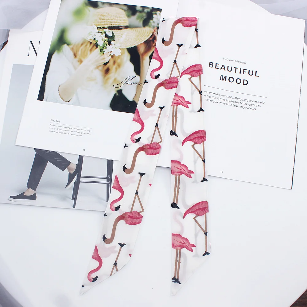 Женский длинный узкий шарф с фламинго повязка на голову из искусственного