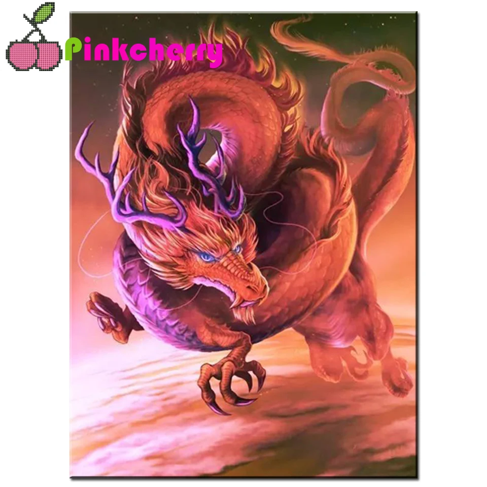 Алмазная мозаика с красным летающим драконом, полноразмерная круглая Алмазная картина с квадратным сверлом, подарок ручной работы, мультяшное искусство, k811
