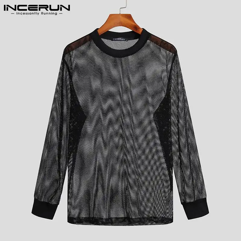 

Stylish Handsome Men's Comeforable T-shirts Breathable Mesh Tees See-though Loose Long Sleeve Camiseta S-5XL INCERUN Tops 2021