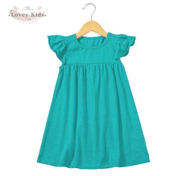 2020 Summer Baby Girls Dress 100% Cotton Soft Simple Solid Color Toddler Flutter Ruffle Sleeve Infant Children A-line Dresses |