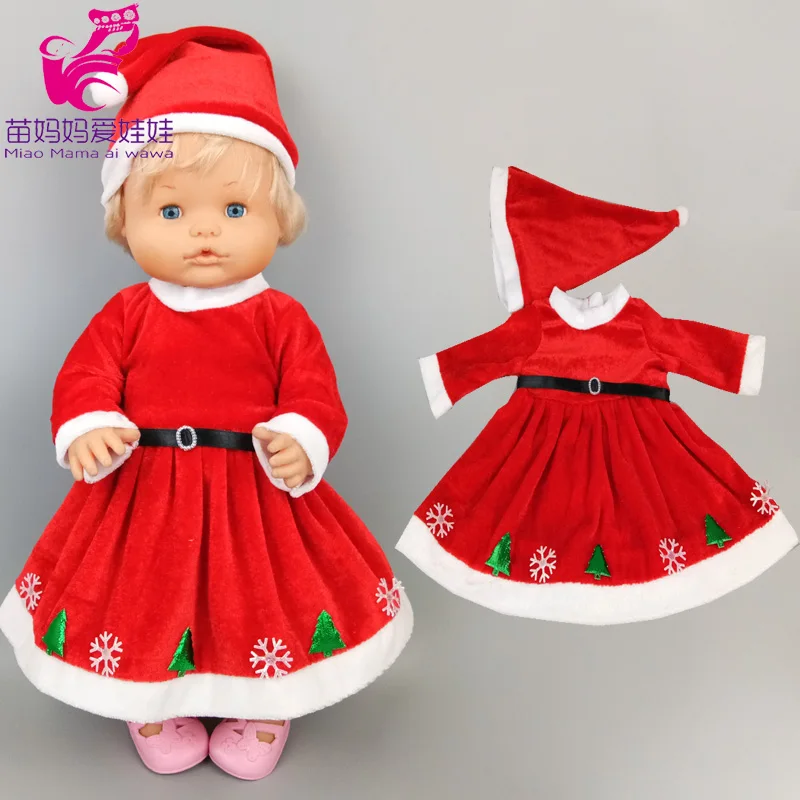 

16 Inch Baby Doll Winter Dress with Hat for 38cm Nenuco Doll Clothes Ropa Y Su Hermanita Doll Red Fleece Dress