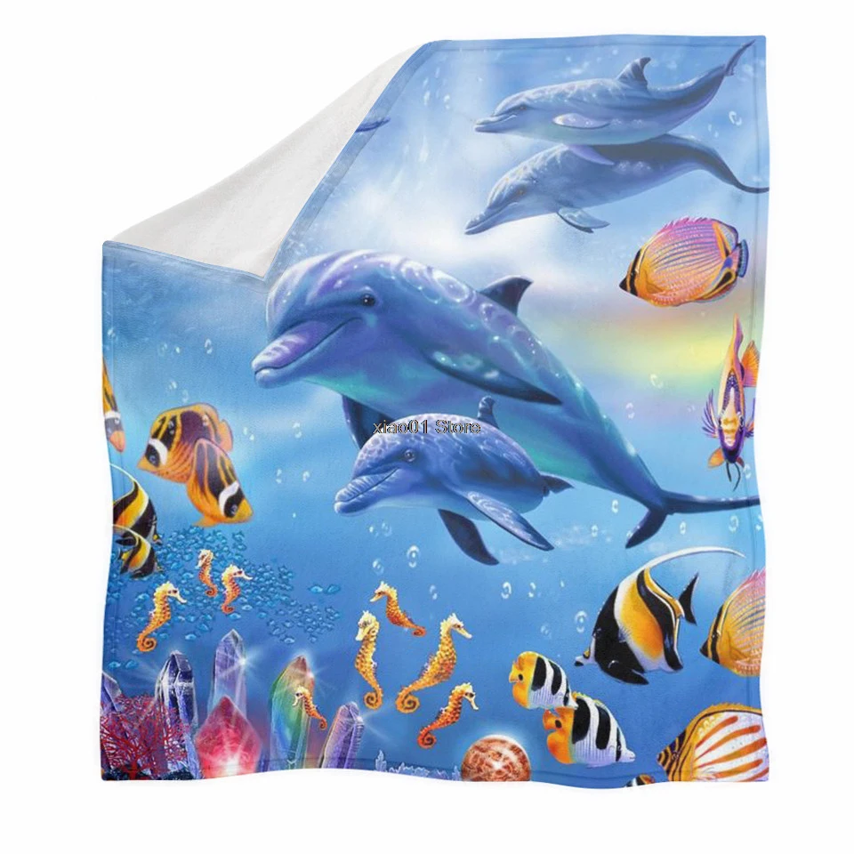 

Hot Sales 2020 Keep Warm Blanket Sofa/Couch Blanket Dolphin Underwater World Pattern Spring Air Condition Blanket