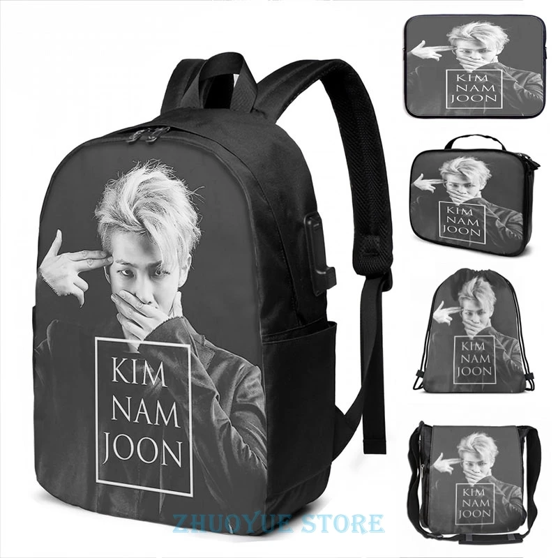 Забавный рюкзак с графическим принтом Ким намjoon USB зарядкой мужские школьные
