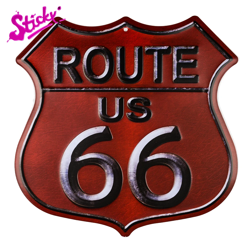 

STICKY 3D Retro Route 66 Hot Road Badge Brand Car Sticker Decal Decor Motorcycle Off-road Laptop Bar Motel PVC Vinyl Stickers