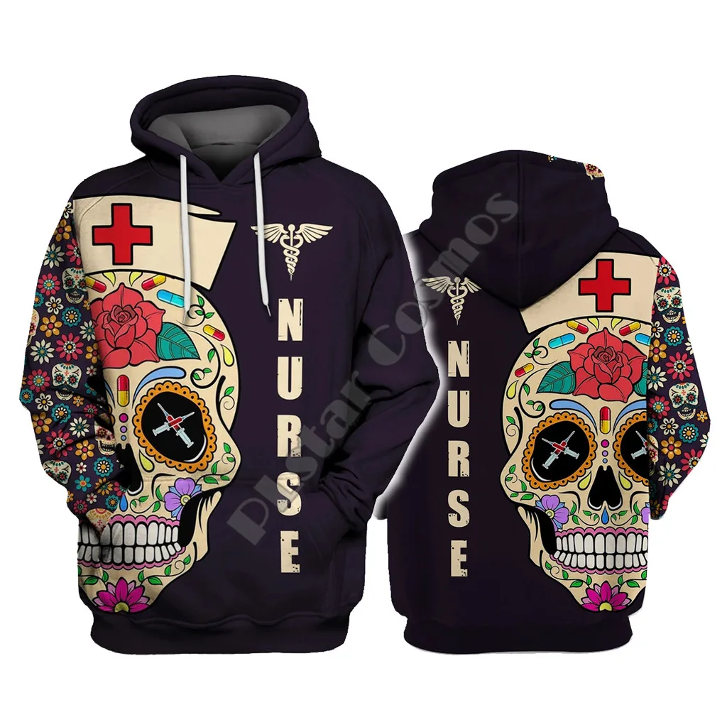 Толстовка с 3D-принтом медсестры черепа модная в стиле Харадзюку для мужчин и