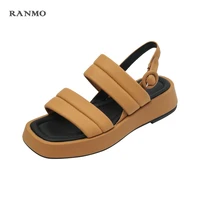 classic women falt shoes genuine leather platform shoes woman 2021 summer new buckles office lady casual women sandals gladiator