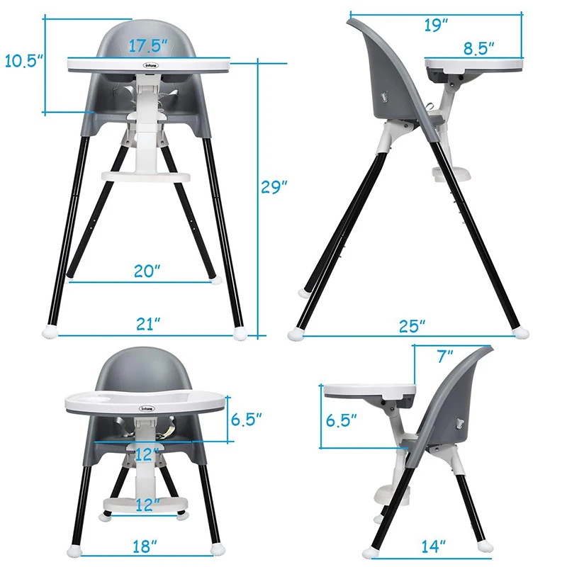 

3 In 1 Convertible Highchair with Detachable Double Trays 4 Point Support High Qualified ABS Material Baby Toddler Chair